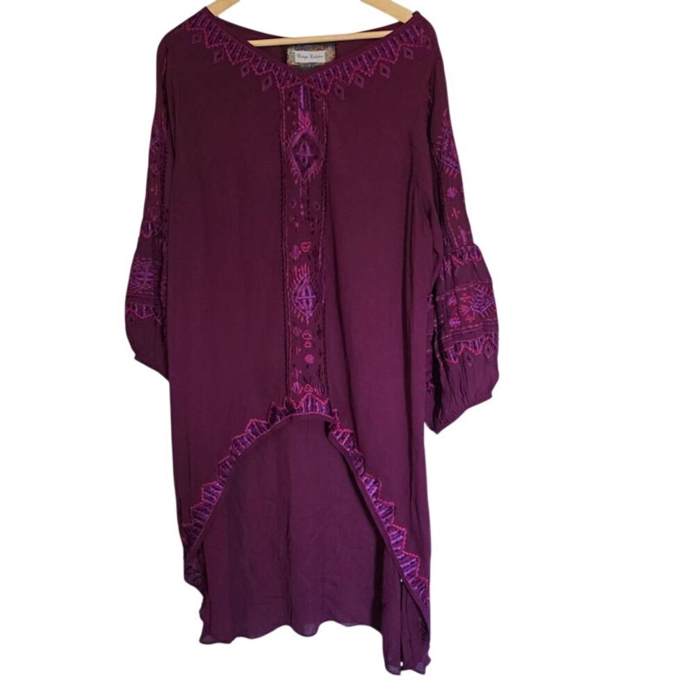 Vintage Collection Plum Embroidered Embellished Tunic Top XL Purple Bohemian